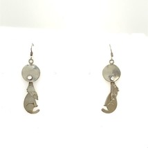 Vintage Sterling Signed 925 Coyote Wolf Dog Howling Moon Movable Dangle Earrings - £33.44 GBP