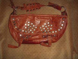 VTG Y2K Steve Madden Brown Genuine Leather Studs Hobo Satchel Shoulder Bag Purse - £20.19 GBP