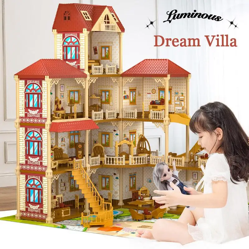 Princess Villa DIY Assembly Doll House Lighting Castle Game Room With Doll Kit - £65.39 GBP+