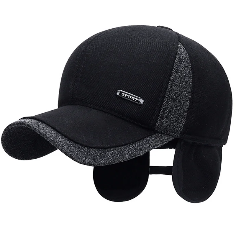 New Warm Mens Winter Wool Baseball Cap Ear Flaps Brand Snapback Hats Thicken - £13.30 GBP
