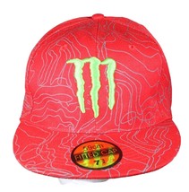 Monster Energy Spell Out Green Red Fitted Ball Cap Hat 7 3/4 - $14.50