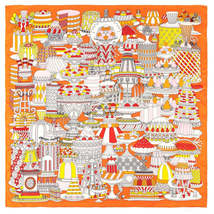 Square Pure Twill Silk Printed Scarf 90x90cm &quot;French Desserts&quot; - £68.15 GBP