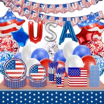 4Th Of July Party Supplies Pack, Patriotic Decorations Includes Tablecloths Pape - £32.24 GBP