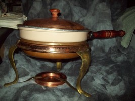 Vintage Copper and Enamel Chafing dish pan with stand 5 pc warmer fair/g... - $11.00