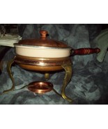 Vintage Copper and Enamel Chafing dish pan with stand 5 pc warmer fair/g... - $11.00