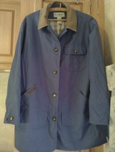 LL Bean Womens Barn Coat Chore Jacket Blue Corduroy Trim Collar Size L - £25.41 GBP