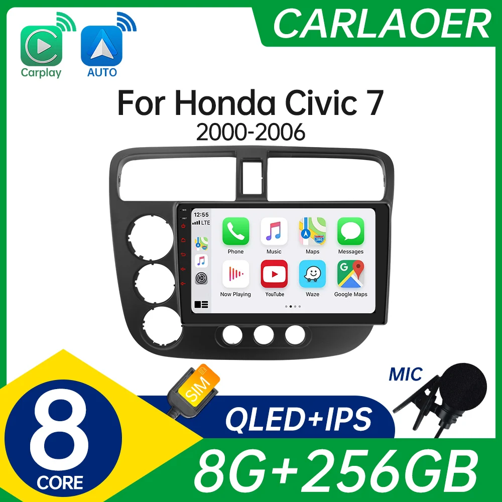 2 din Android Auto Carplay Car Radio Multimedia For Honda Civic 7 2000-2... - $122.40+