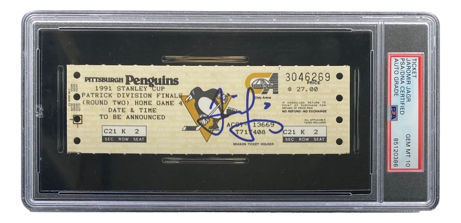 Primary image for Jaromir Jagr Autografato Pittsburgh Penguins 1991 STANLEY Cup Biglietto PSA/DNA