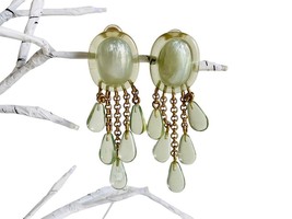 Vintage Dominique Denaive Paris Green Resin Gold Tone Dangle Earrings RARE - $85.98