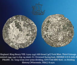 1544-1547 England König Henry VIII Ar Grütze (4d) York Mint Dritte Coina... - $198.01