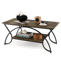 2-Tier Faux Marble Coffee Table with Marble Top and Metal Frame-Dark Brown - Co - £103.58 GBP