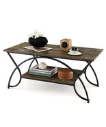 2-Tier Faux Marble Coffee Table with Marble Top and Metal Frame-Dark Bro... - £104.29 GBP