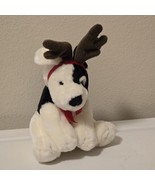 Vintage Russ Sprockets White Black Dog w/ Deer Antlers Plush #75538 7.5&quot; - $31.14 CAD