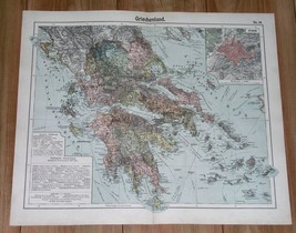 1905 Original Antique Map Of Greece Aeg EAN Sea / Athens Inset Map / Turkey - £15.85 GBP