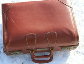 Vintage 1940s 1950s Brown Leather Suitcase Luggage 21&quot; X 14&quot; Cowhide Korean War - £29.51 GBP