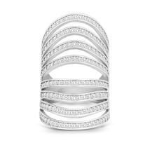 Sterling Silver Wide Multi Row CZ Ring - £88.83 GBP