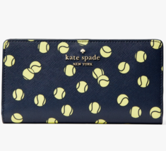 Kate Spade Staci Large Slim Bifold Navy Blue Tennis Balls Wallet KE497 NWT $179 - £42.52 GBP