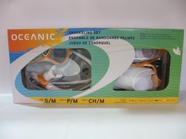 OPEN BOX Oceanic Adult Snorkeling Set White w/Orange Trim Goggles &amp; Fins - S/M - £27.53 GBP