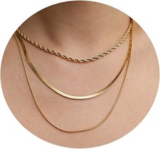 14K Gold Filled Herringbone Choker Necklace Set Double Layer Snake Chain... - $35.08