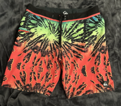 QUIKSILVER Men&#39;s Board Shorts Size 36 Elastane Orange Multi Color Drawst... - $33.20
