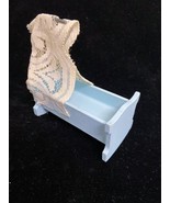 Vintage Doll House Blue Wood Cradle 3&quot; Length with White Lace Canopy - $166.13 MXN