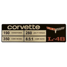 C3 Corvette Spec Data Plate Embossed Scratch-Resistant Aluminum L-48 Engine 1980 - $26.06