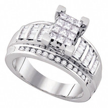 10kt White Gold Princess Diamond Cluster Bridal Wedding Engagement Ring 7/8 Ctw - £939.49 GBP