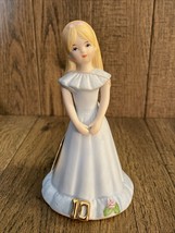 10 Vtg Enesco Growing Up Birthday Girl Porcelain Figurine-1981-Blonde-Age 14-EUC - £13.64 GBP
