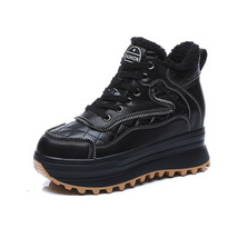 7 5cm women winter shoes warm fur platform wedge snow boots white black genuine leather thumb200