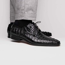 Apricena Genuine Caiman Crocodile Dress Derby's Shoes Black image 6