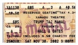Hall &amp; Oates Concert Ticket Stub November 30 2002 Atlantic City New Jersey - £19.50 GBP