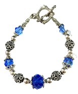 Handmade Blue Crystal &amp; Silver Bead Bracelet – Toggle Clasp Boho Style - $16.37 CAD