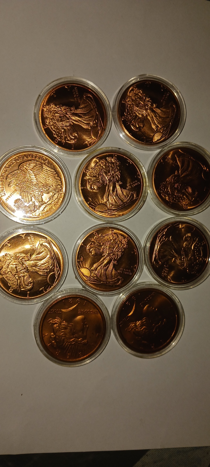 10 -1OZ COPPER ROUNDS/ BULLION,  FREE SHIPPING. DISCOUNT ED - $21.99