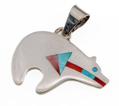 Rudell et Nancy Laconsello Zuni Ours W/Turquoise &amp; Corail Incrustation P... - $6,755.36 MXN