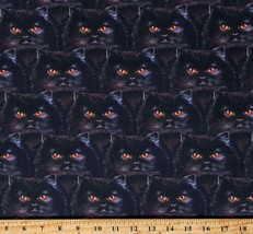 Cotton Cats Faces Animals Whiskers &amp; Tails Black Fabric Print by Yard D382.56 - £10.34 GBP