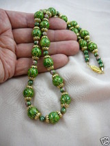 (v253) Kelly GREEN Cloisonne bead Necklace filigree JEWELRY - £62.84 GBP