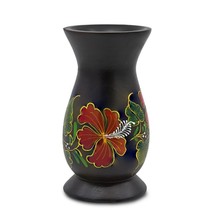Beautifully Painted Hibiscus Flower Black Mango Tree 6-inch Wooden Bouqu... - $18.21