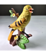 Vintage Yellow Orange Black Porcelain Bird Statue Perched On Branch Déco... - $27.74 CAD
