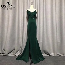 Emerald Evening Dresses  Long Prom Gown Open Back  V Neck Green Dress Women Ruch - £101.33 GBP