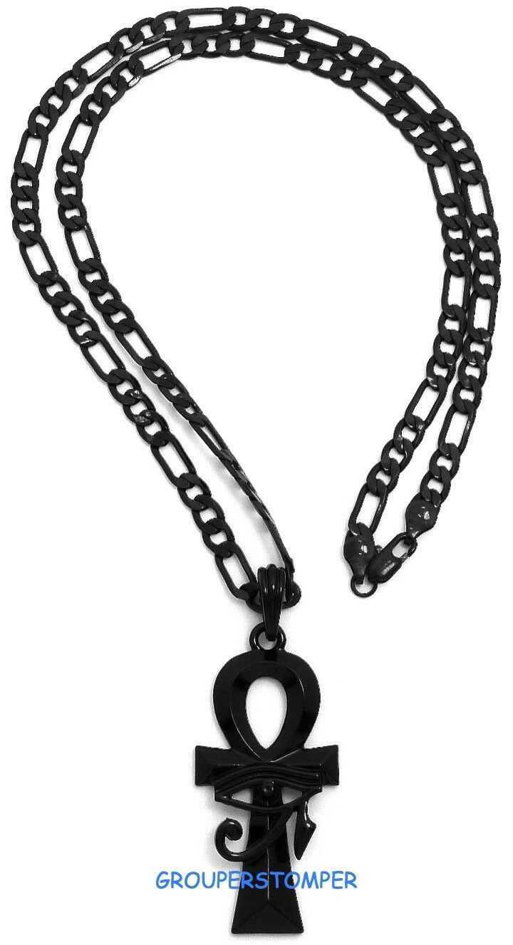 Auge Von Ra Auf Ankh Anhänger Halskette Mit 61cm Lang Figaro Kette Heru Horus - $16.32