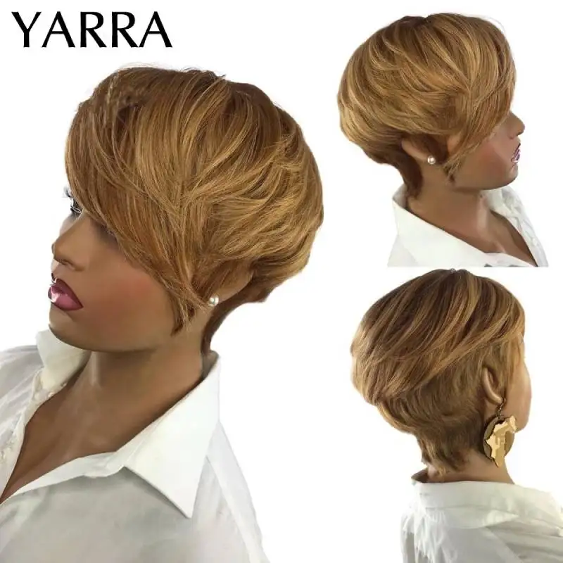 YARRA Ombre Short Pixie Cut Wigs For Women Human Hair Brazilian Bone Straig - £28.98 GBP+