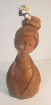 Vintage Hand-Carved Wooden Geisha Bust Sculpture with Floral Hair Accent - $24.99