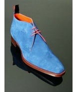 New Men's Chukka Collection sky Blue Color Lace Up Suede Leather Casual Boot - $149.99