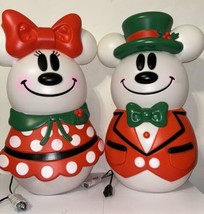 Disney Mickey &amp; Minnie Mouse Lighted Christmas Blow Mold 23” Snowman Set... - £78.73 GBP