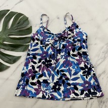 Lands End Womens Tankini Top Size 10 Long Purple Blue Floral Underwire Cups - £17.01 GBP