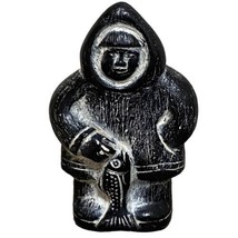 Inuit Eskimo With Fish Stoneware Figure Sculpture 6.5” - £44.84 GBP