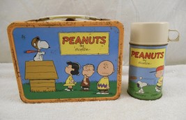 Vintage Peanuts 1959 Metal Lunchbox Charlie Brown Snoopy &amp; Thermos Complete - £62.66 GBP