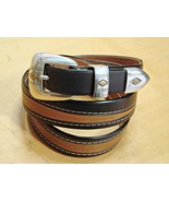 David Switzer Leather Belt Harvest Black Tan Western Silver Gold Buckle ... - £25.53 GBP