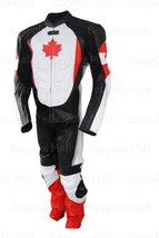 New Men Canadian Flag Biker Cowhide Leather One Piece Suit Hump Safety Pads-529 - £320.72 GBP