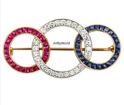 Victorian American Diamond And Blue Sapphire And Ruby Silver Art Deco Brooch - £198.42 GBP